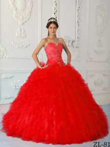 Red Sweetheart Taffeta and Organza 2013 Beading Sweet Sixteen Dresses