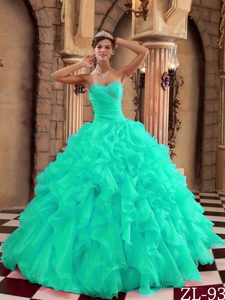 Organza for Sweetheart Ruffles Sweet Sixteen Dresses in Turquoise 2013