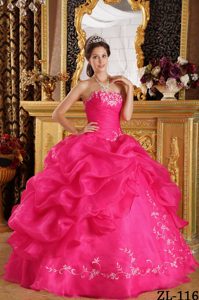 Coral Red Strapless Embroidery Organza Custom Made Quinceanera Dress