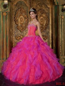 Red Princess Sweetheart Ruffles Organza Quinceanera Dress On Promotion