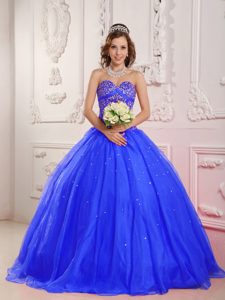 Blue Princess Sweetheart Satin and Organza Beading Quinceanera Dress
