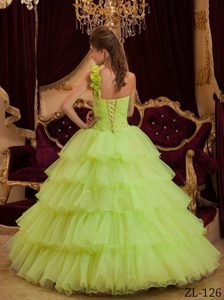 Yellow Green Princess Ruffles One Shoulder Ruffles Quinceanera Dresses
