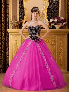 2013 Hot Pink and Black Princess Sweetheart Tulle Beading Sweet 16 Dresses