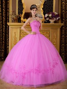 Wholesale Price Sweetheart Tulle Appliques Sweet Sixteen Dresses in Pink