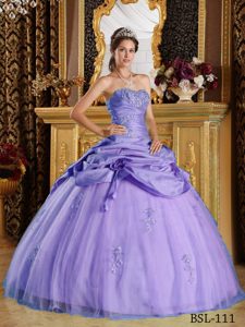 Purple Strapless Beading Sweet Sixteen Dresses Made in Tulle and Taffeta
