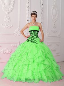 Sweet Strapless Appliques and Ruffles Spring Green QSweet 16 Dresses