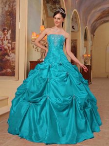Turquoise Strapless Beading and Embroidery Taffeta Quinceanera Dresses