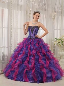 Multi-colored Sweetheart Organza Appliques Quinceanera Dress wholesale
