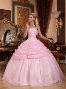 Ball Gown Strapless Organza Appliques Baby Pink Quinceanera Dresses