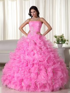Rose Pink Organza Appliqued Quinceanera Dress for 2015 with Ruffles