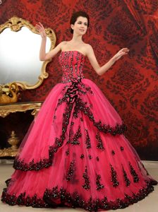 2013 Court Train Tulle Customize Quinceanera Gown Dress in Coral Red