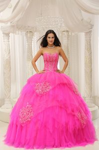 Custom Made Hot Pink Dress for Quinceanera in 2013 with Embroidery