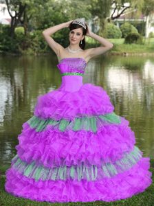 Beaded Sequined Organza Multi-colored Sweet Quinceanera Dress 2013