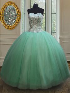 Stylish Apple Green Sleeveless Tulle Lace Up Quinceanera Gowns for Military Ball and Sweet 16 and Quinceanera