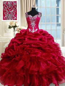 Noble Fuchsia Zipper Straps Ruffled Layers and Pick Ups Quinceanera Gown Organza Sleeveless