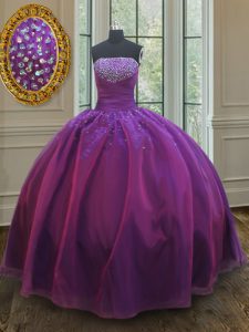Purple Lace Up Sweet 16 Quinceanera Dress Beading Sleeveless Floor Length