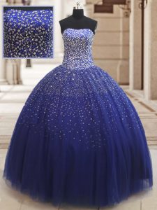 Royal Blue Sweetheart Lace Up Beading Quince Ball Gowns Sleeveless