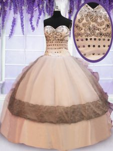 Sweetheart Sleeveless Organza and Taffeta Ball Gown Prom Dress Beading and Lace and Ruffles Lace Up