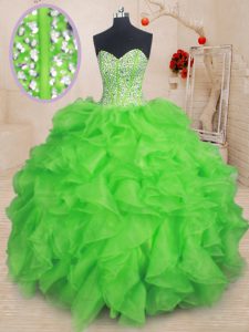 Simple Lace Up Sweetheart Beading and Ruffles Quince Ball Gowns Organza Sleeveless