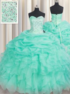 Fashion Apple Green Sweetheart Neckline Beading and Ruffles and Pick Ups Quinceanera Dresses Sleeveless Lace Up