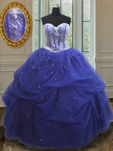 Fantastic Blue Sweetheart Lace Up Beading and Sequins Quinceanera Gowns Sleeveless