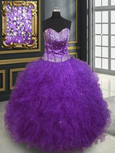 Chic Eggplant Purple Sleeveless Tulle Lace Up Sweet 16 Dress for Military Ball and Sweet 16 and Quinceanera