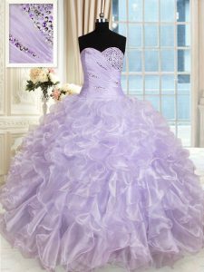 Floor Length Ball Gowns Sleeveless Lavender Quinceanera Dresses Lace Up