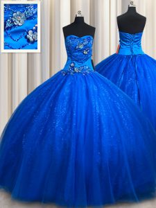Fantastic Floor Length Royal Blue Quinceanera Dress Sweetheart Sleeveless Lace Up