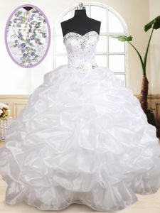 Chic Pick Ups Floor Length Ball Gowns Sleeveless White Quinceanera Dresses Lace Up