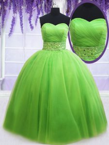 Floor Length Lace Up Quinceanera Gown for Military Ball and Sweet 16 and Quinceanera with Beading and Ruching