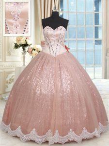 Spectacular Floor Length Ball Gowns Sleeveless Peach Sweet 16 Dresses Lace Up