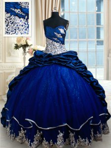 Eye-catching Pick Ups Ball Gowns Sleeveless Royal Blue 15th Birthday Dress Court Train Lace Up