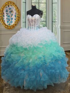 Glorious Sleeveless Lace Up Floor Length Beading and Ruffles Quinceanera Dress