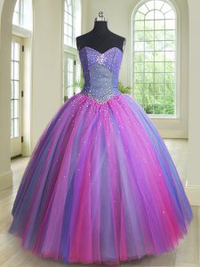 Multi-color Lace Up Sweetheart Beading Quinceanera Dress Tulle Sleeveless