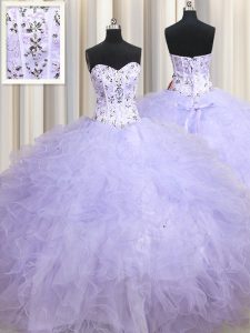 Best Selling Lavender Ball Gowns Beading and Ruffles Ball Gown Prom Dress Lace Up Tulle Sleeveless Floor Length