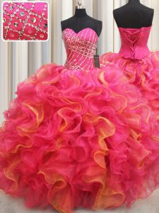 Fabulous Multi-color Lace Up Sweet 16 Quinceanera Dress Beading and Ruffles Sleeveless Floor Length