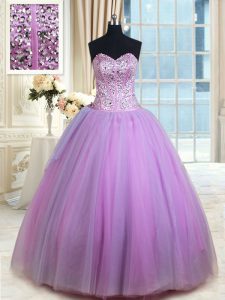 Lavender Lace Up Quinceanera Gowns Beading Sleeveless Floor Length