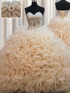 Deluxe Ball Gowns Sleeveless Champagne Quinceanera Dresses Brush Train Lace Up