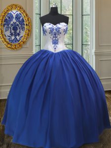 Floor Length Lace Up Quinceanera Dress Royal Blue for Military Ball and Sweet 16 and Quinceanera with Embroidery