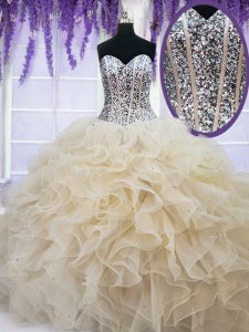 Extravagant Sweetheart Sleeveless Organza Sweet 16 Quinceanera Dress Beading and Ruffles Lace Up