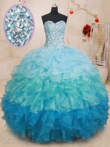 Multi-color Organza Lace Up Sweetheart Sleeveless Quince Ball Gowns Beading and Ruffles