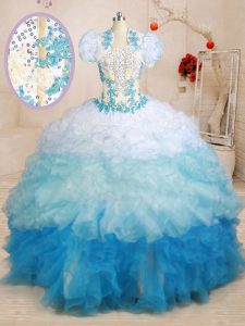 Multi-color Sleeveless With Train Beading and Appliques and Ruffles Lace Up Quince Ball Gowns