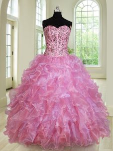 Multi-color Organza Lace Up Sweetheart Sleeveless Floor Length Ball Gown Prom Dress Beading and Ruffles