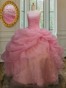 Strapless Sleeveless Organza Quinceanera Dress Embroidery and Pick Ups Lace Up