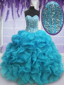 On Sale Organza Sleeveless Floor Length Sweet 16 Dresses and Beading and Ruffles