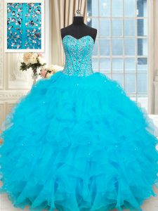 Sumptuous Sleeveless Lace Up Floor Length Beading and Ruffles Quinceanera Dress
