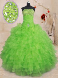 Ruffled Ball Gowns Vestidos de Quinceanera Strapless Organza Sleeveless Floor Length Lace Up