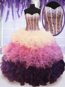 Flare Ruffled Ball Gowns Vestidos de Quinceanera Multi-color Sweetheart Organza Sleeveless Floor Length Lace Up