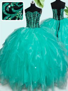 Floor Length Turquoise Sweet 16 Quinceanera Dress Sweetheart Sleeveless Lace Up