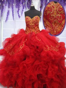 With Train Red Quinceanera Dresses Sweetheart Sleeveless Brush Train Lace Up